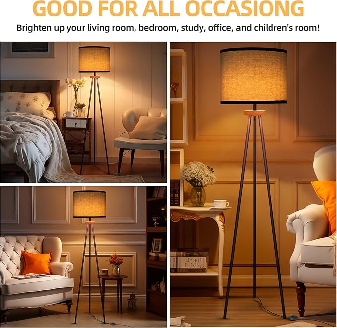 Tripod Floor Lamp, Mid Century Standing Lamp, Modern Design Studying Light for Living Room, Bedroom, Study Room and Office
