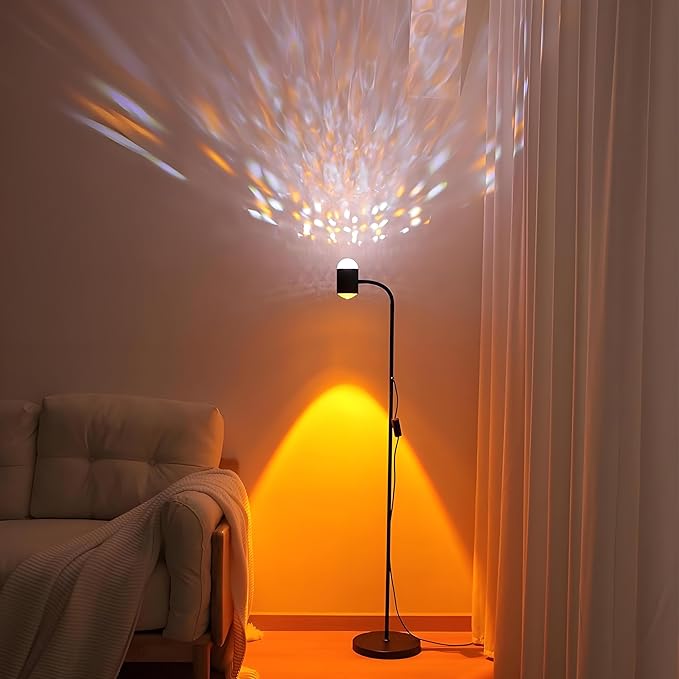 Sunset projection lamp, dual head sunset lamp with water ripple vertical Floor light, replaceable filter 360 ° rotating LED Atmosphere lights 3 color color changing living room sunset floor lamp