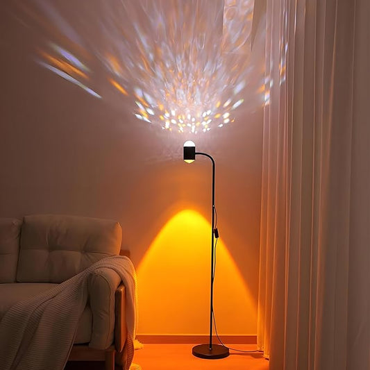 Sunset projection lamp, dual head sunset lamp with water ripple vertical Floor light, replaceable filter 360 ° rotating LED Atmosphere lights 3 color color changing living room sunset floor lamp
