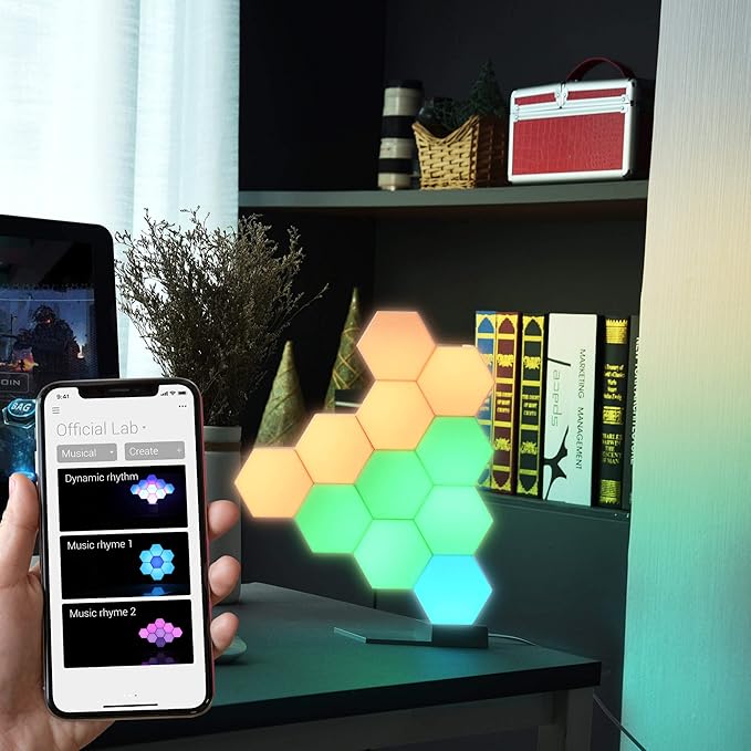 Yescom APP Control Smart LED Light Panels Hexagon Smarter Expansion Kit 16 Million Colors Changing Gaming Room Decor Touch Lamp Replacement