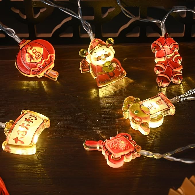 LOLStar Chinese New Year Decorations 2026 Mini Indoor String Lights 9.8Ft 20 LED Fairy Lights 8 Modes Timer Battery Operated (Not Included) Chinese New Year Decors Window Lights for Mantel Bedroom
