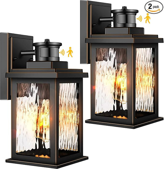 VIANIS 2 Pack Motion Sensor Outdoor Lights, Dusk To Dawn Outdoor Lighting, Modern Led Exterior Light Fixture, Anti-rust Outdoor Lantern For Front Porch, Waterproof Black Outdoor Wall Sconce For Garage