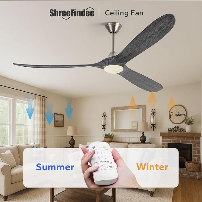 70 Inch Outdoor Ceiling Fan with Lights Remote, 3 Blades Solid Wood Large Modern Ceiling Fan with 9152 High CFM Quiet DC Motor, Damp-rated Indoor Outside Ceiling Fans for Patios Porch Garage Gazebo