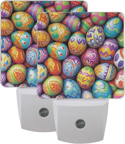 Easter Egg Patterns Night Light 2 Pack Dusk to Dawn Sensor Led Lamp for Women Men Night Lights Plug into Wall Decor for Bedroom Kitchen Corridor, 0.5W