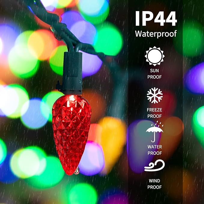 C6 LED Christmas String Lights, 2PC 60 LED 20FT Battery Operated Strawberry Lights, Waterproof 8 Lighting Modes Fairy Lights for Indoor Outdoor Patio Garden Party X-mas Decoration (Red)