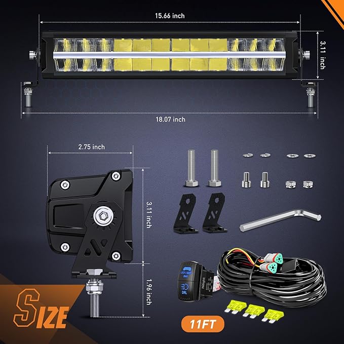 Nilight LED Light Bar with Amber DRL 16 Inch 120W Offroad Light Anti-Glare Flood Spot Combo LED Driving Light IP68 w/ 14 AWG DT Connector Wiring Harness for Pickup Truck SUV ATV UTV Boat 4x4