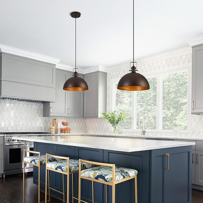 18 Inch Large Pendant Lights for Kitchen Island Matte ORB Farmhouse Pendant Light fixtures Adjustable Height Dome Hanging Light for Dinning Room Bedroom Hallway,1 Pack