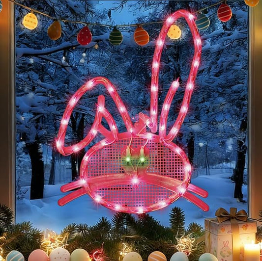 17" 40LED Lighted Pink Bunny Easter Decor - UL Certified, Soft Warm Glow, Window Decoration & Hanging Accent, Easter Party Essential, Beautiful Gift Box Packed