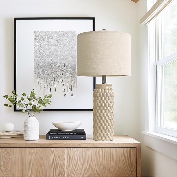 24" Modern Ceramic Bedside Lamp Set of 2 for Bedroom Decor Farmhouse Table Lamp for Living Room Office Dorm