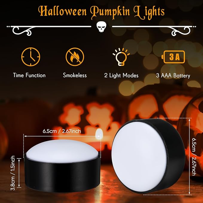 Riakrum 6 Pieces Remote Timer LED Lights with Remote LED Pumpkin Lights Battery Operated Lantern Bright Flameless Candle(Black,Warm Light)