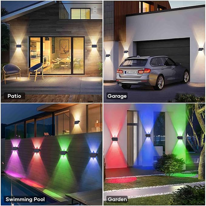 Fence Lights Solar Powered, 6-Pack Solar Fence Lights Up/Down Flexible Buttons, IP67 Waterproof for Outdoor, 100LM Bright, Auto Dusk to Dawn for Wall/Stairs/Yard/Railing/Deck/Pathway (White & RGB)
