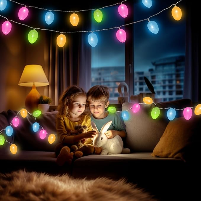 Timer - 2 Pack Easter Lights Easter Decorations, Total 20FT 40LED Easter Egg Light Colorful Waterproof Easter Lights Battery Operated for Indoor Outdoor Home Holiday Hunt Decor, Each 10FT 20LED