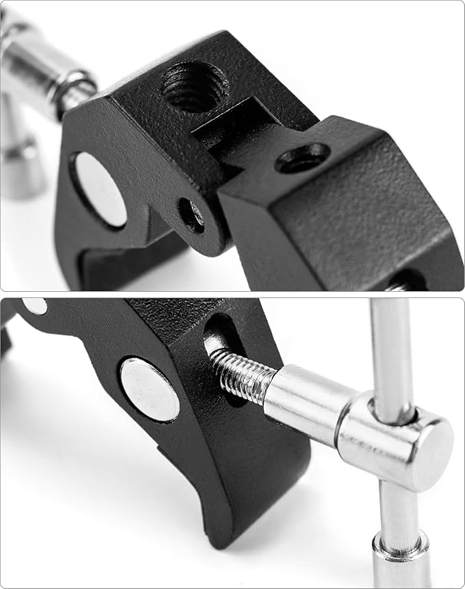 QWORK Super Clamp for Photography, 4 Pack, 1/4'' and 3/8'' Thread Clip for Camera Monitor, Light Stand, Rods, LED Lights