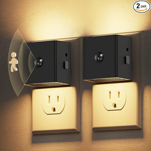 L LOHAS LED Motion Sensor Night Light, [2-Pack] Motion Activated Night Light, Motion Sensor and Dusk to Dawn Sensor, Brightness Adjustable, 3000K Soft White Nightlight for Bathroom Hallway Kitchen