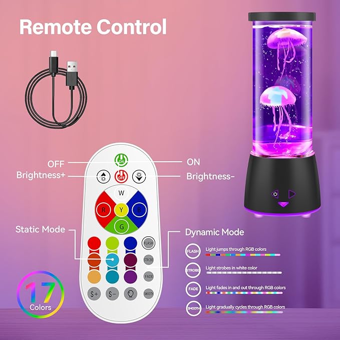 17 Colors Changing Jellyfish lamp with Remote - Jellyfish Tank Table Lamp, LED Night Light for Kids Adults, Aquarium Mood Lamp Home Decor, Party Christmas Gifts for Women Men