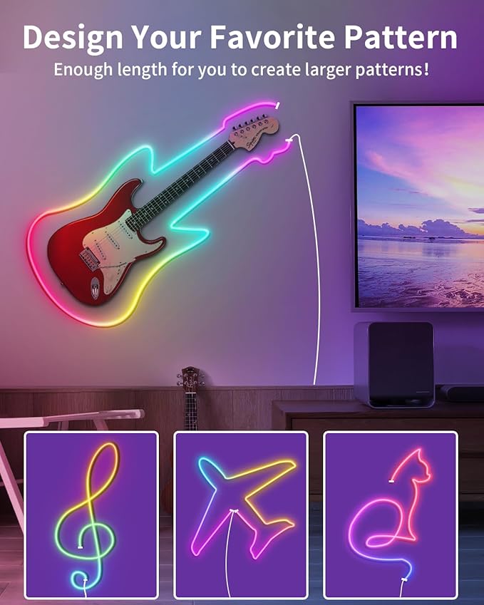 33ft Neon Rope Lights, RGB IP68 Waterproof Flexible LED Strip Lights, Neon Lights with App Remote for Wall, Bedroom, Outdoors, Pool
