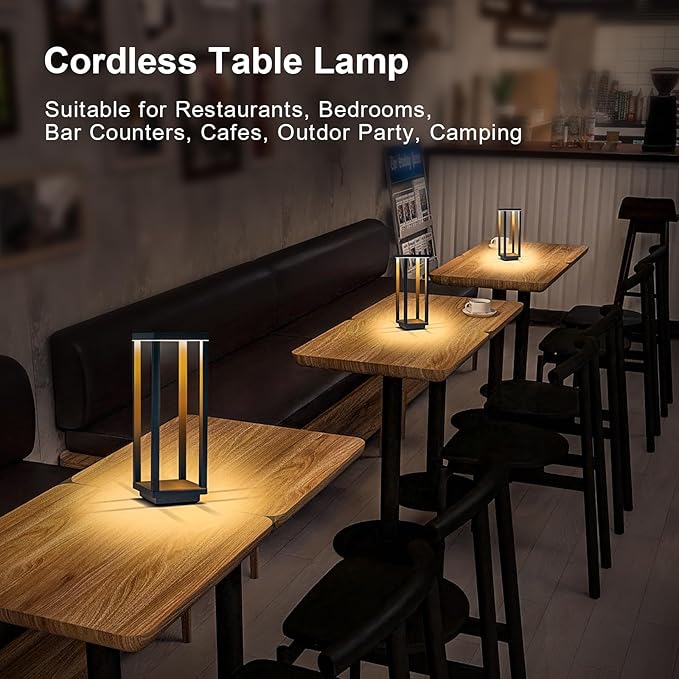 Cordless Table Lamp Rechargeable, IP55 Waterproof, 60h Runtime Protable Outdoor Table Lamps, 3 Color Stepless Dimming Battery Powered Table Lamp for Dinner/Restaurant/Bedroom/Cafe