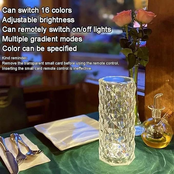 Can Switch 16 Colors Artificial Crystal Table Lamp, RGB Color Changing Rose Diamond Design with Remote Control USB Charging Touch Sensor Ambient Lighting for Living Room Party (3 Colors-Small)