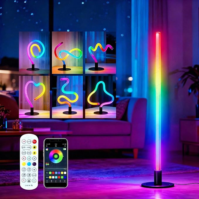 Corner Floor Lamp,RGB LED Corner Lamp, Transformable Floor Lamp with App and Remote Control,16 Million DIY Colors, Music Sync, Timer Setting for Living Rooms, Gaming Rooms, Bedrooms and Gaming Rooms