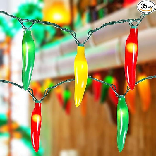 Multi-Colored Chili Pepper Halloween String Lights,13.6FT Chili Pepper Cluster Lights with 35 Chili Pepper Bulbs for Outdoor/Indoor Kitchen Garden Patio Christmas Decor