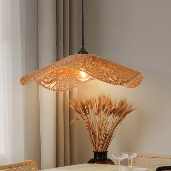 Arturesthome Rustic Farmhouse Chandelier Wicker Pendant Light Woven Ceiling Hanging Lighting for Dining Room Kitchen Hallway Foyer 19.6"