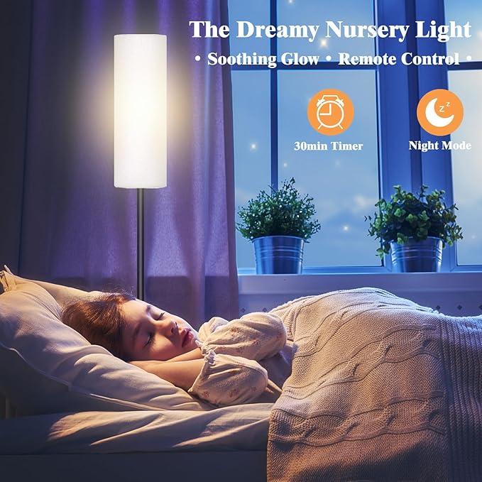 Smart LED Floor Lamp with APP Control & RGB Colors - Dimmable Standing Lamp for Living Room, Bedroom, Gaming - Remote, Timer, 9W Bulb Included, 67" Modern Tall Lamp (black pole + white shade)