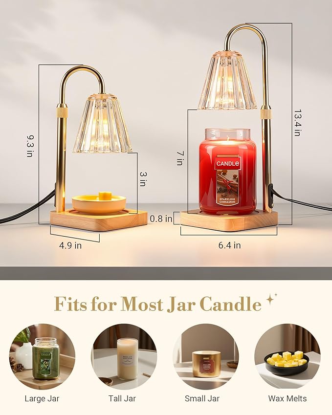 Marycele Candle Warmer Lamp with Timer & Dimmer - Mothers Day Gifts for Women Mom Her, Aesthetic Office Home Decor, Adjustable Height Wax Melter for Candle Jar & 3-Wick Candles (2 Bulbs Included)