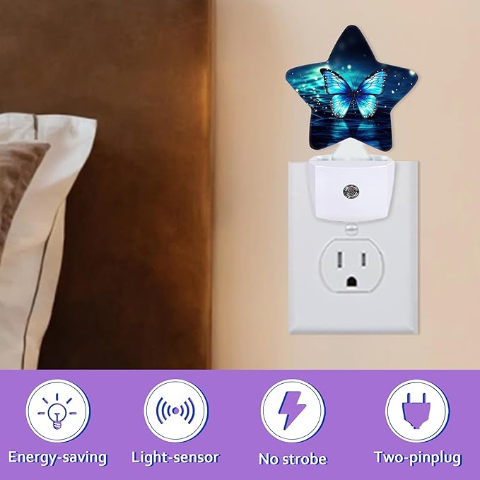 Night Lights Plug Into Wall Decorative,Blue Butterfly Nightlights for Kids Bedroom, Fantasy Energy Efficient Dusk-to-Dawn Sensor Sleep Friendly Lamp for Nursery Bathroom