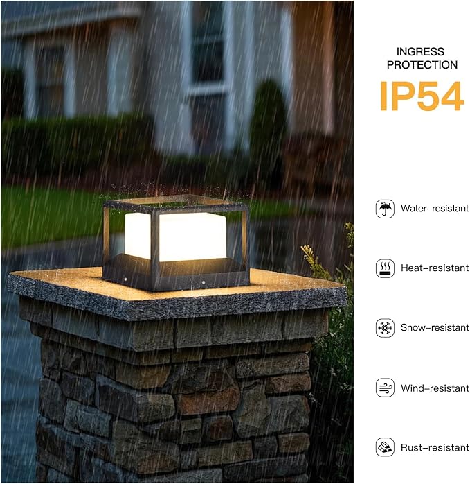 Outdoor Post Lights Hard Wired, Modern 9.1" Column Lights AC100-240V, Waterproof Pillar Lamp 3000K LED Landscape Lighting Fixture Fence Deck Cap Light for Outside Patio Garden Yard Illumination