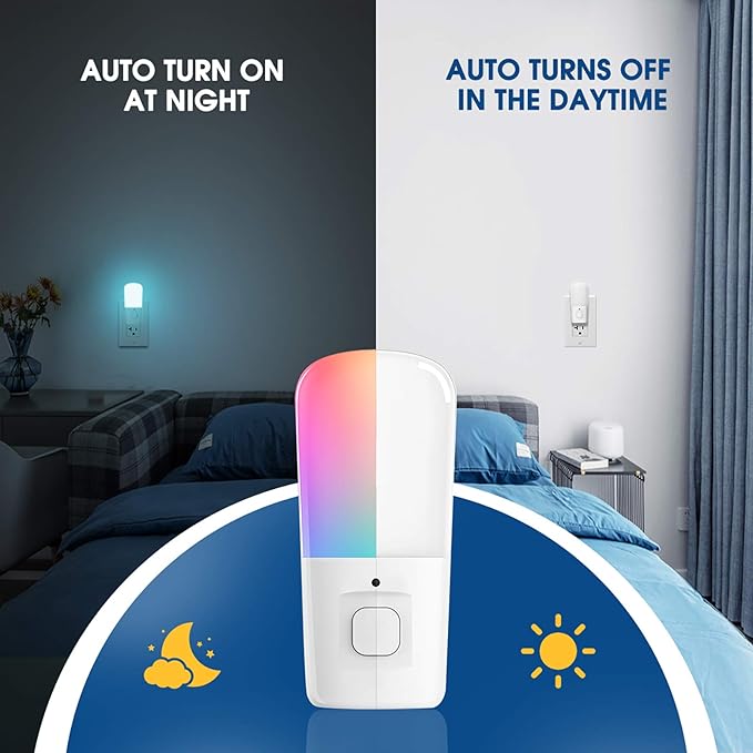 L LOHAS LED Night Light Kids, Plug in LED Night Lights for Kid, 9-Color Changing, Bright Nightlight with Dusk to Dawn Sensor, Plug-in Night Light for Hallway Stairway Bedroom Christmas Gift, 2 Pack