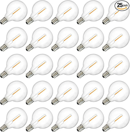 SUNSGNE 25 Pack G40 LED Replacement Light Bulbs, 0.6 Watt Globe String Light Bulbs, Waterproof Replacement Bulbs for Outdoor String Lights, Warm White