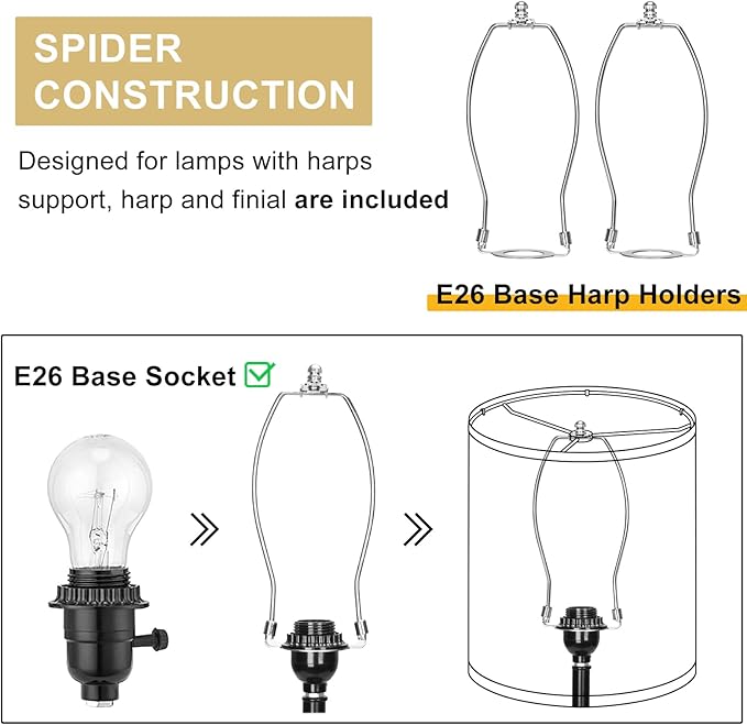White Linen Tall Drum Lamp Shades Set of 2, 10"Top x10" Bottom x 13"High, Lampshade Replacement for Table Lamp Floor Lamp, Natural Linen Lampshades, Spider, Harp Holders Included, Easy Assembly