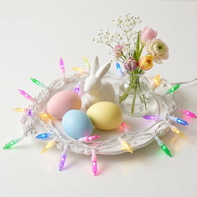 30 LED Easter Mini Lights - 11.5Ft Pastel Colored Battery String Light with 8 Modes, Timer, Waterproof - Fairy Christmas Lighting for Outdoor Tree Bedroom House Party Garland Decorations - White Wire