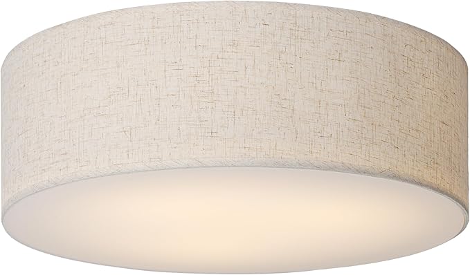 18-Inch Large Flush Mount Ceiling Light Fixture with Fabric Shade, Modern Drum Closed to Ceiling Lighting for Living Dining Room, Bedroom, Kitchen, Foyer - Farmhouse 3-Light Lamp & Chandelier