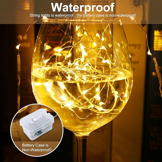 AIKEI 24 Pack LED Fairy Lights Battery Operated, Warm White String Lights Waterproof 7ft 20 Led 3 Lighting Modes for Wedding Party Bedroom Decor Garden Christmas Outdoor Indoor Decoration Warm White