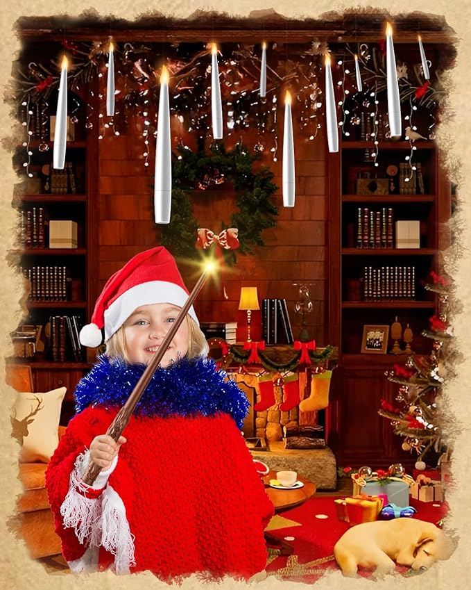 24 Pack Floating Candles with Wand Remote -Christmas Hanging Candle,Magic Flameless Taper Candles Floating Lights Gifts for Halloween Decorations Wedding Birthday Party Decor