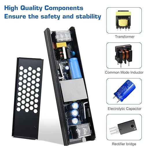 LED Driver 12V 60W 5A Slim LED Power Supply, AC 100-250V to 12V DC Adapter, Constant Voltage LED Transformer for Strip Lights, Bulbs, Garden and Cabinet Lights