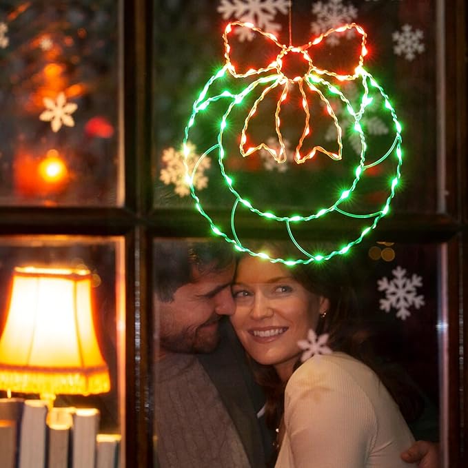2 Packs Large Window Christmas Wreath Lights, Christmas Door Decorations with 160 LED Lights, Timer Remote Control USB and Battery Powered Home Decor, 8 Lighting Modes Party Decor