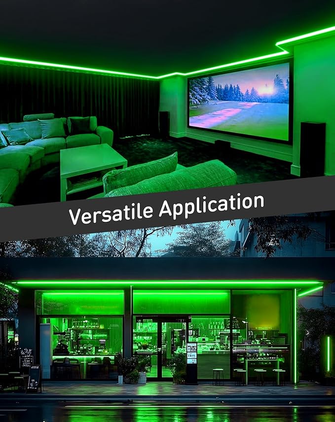 Shine Decor LED Rope Lights AC 120V, Connectable & Cuttable Dotless 120LEDs/M Eco Neon Strip Lighting, ETL IP65 Waterproof & Weather-Resistant for Home Commercial, 8x16mm, Green, 50FT