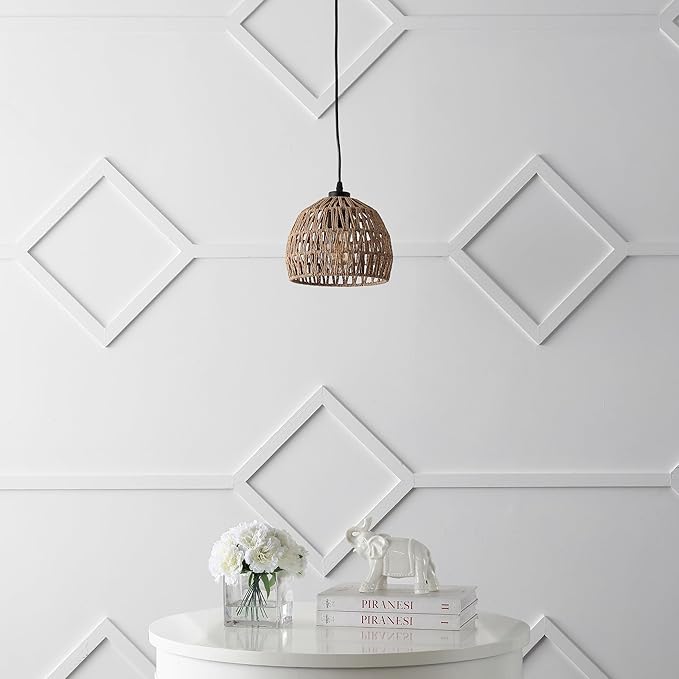JONATHAN Y 8.25" Brown Modern Bohemian Woven Rope LED Pendant Light Fixture, Adjustable Dome Ceiling Lamp for Kitchen Island, Rope Shade, Coastal Farmhouse Decor (JYL6512E)