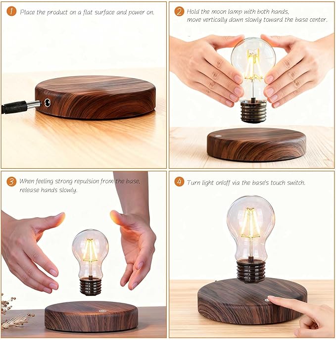 Magnetic Levitating Bulb Floating Light Lamp Night Light for Home Office Desk Ambiance Lighting Creative Gift for Birthdays, Christmas and Valentine's Day