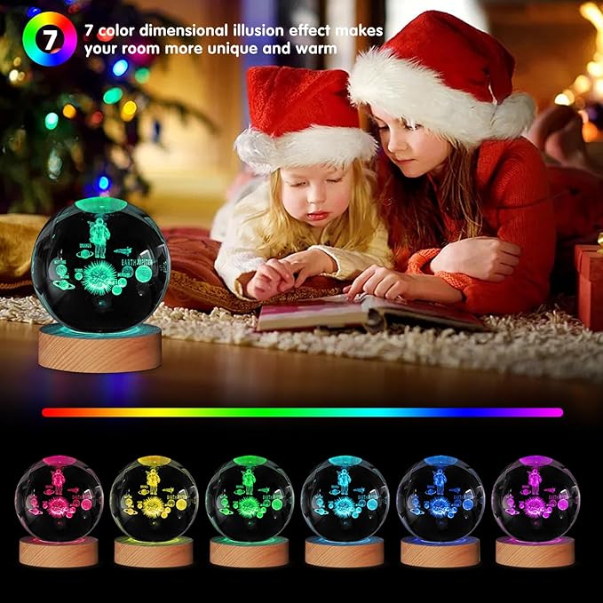3D Astronaut Crystal Ball Lamp,3.15inch Multi-Color Changing Bedroom Decor Night Lights,Christmas Gifts Birthday Gift for Boys,Girls