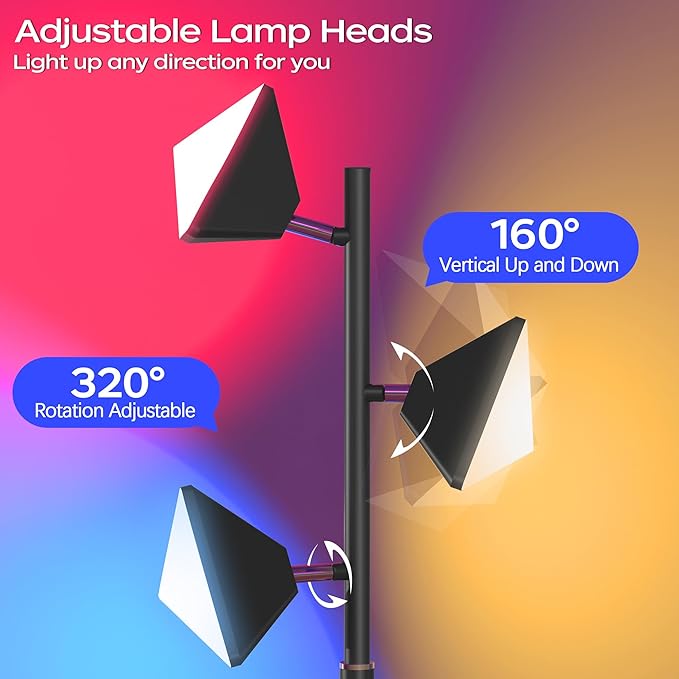 36W RGBCW Floor Lamp, Color Changing LED Tree Floor Lamp, Stepless Dimmable Tall Standing Lamp with Remote & Touch Control, 2700K-6500K Modern Floor Lamps for Living Room, Bedroom, Gaming Room - Black