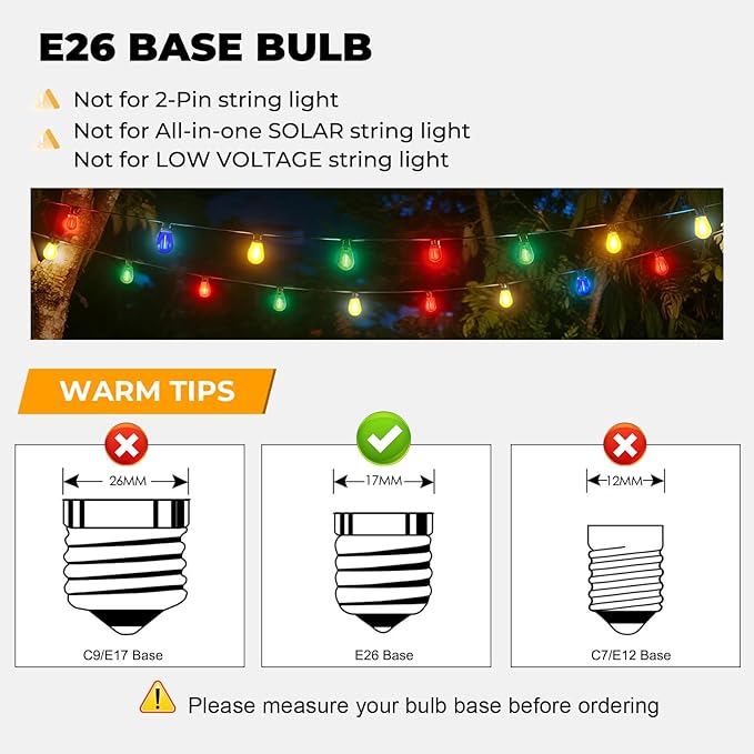 15 Pack S14 Colored LED String Light Bulbs, 1W Plastic Shatterproof Replacement Bulbs for Outdoor Patio Backyard Lights, E26 Medium Base, Dimmable, Warm White 2200K, Red/Green