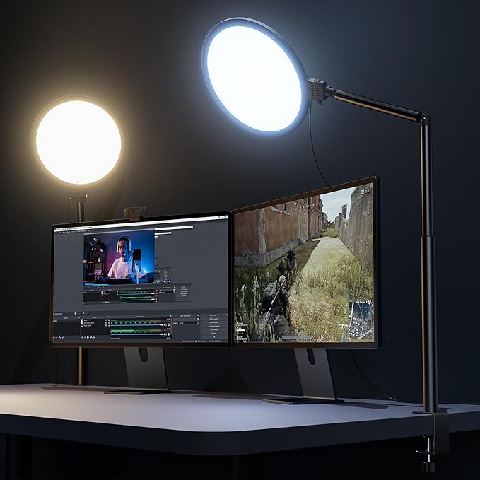 Weilisi 10.2" Desk Ring Light with Stand, 360° Rotate Desk Lamps for Home Office with C-Clamp, Flexible Height Desk Light, Adjust Arm Ring Light for Desk, Podcast, Gaming, Recording, Zoom Lighting