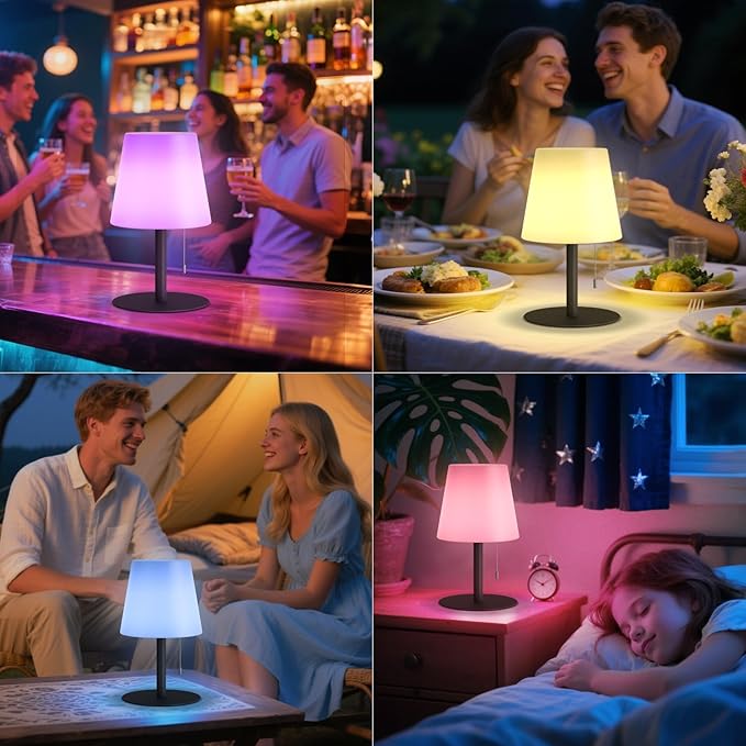 uuffoo Shower Lamp Waterproof Warm White & RGB Shower Light Dimmable LED Rechargeable Table Lamp Cordless Outdoor Lamps Portable for Indoor Outdoor Bathroom Home Patio H9.8in D6.3in (Black)
