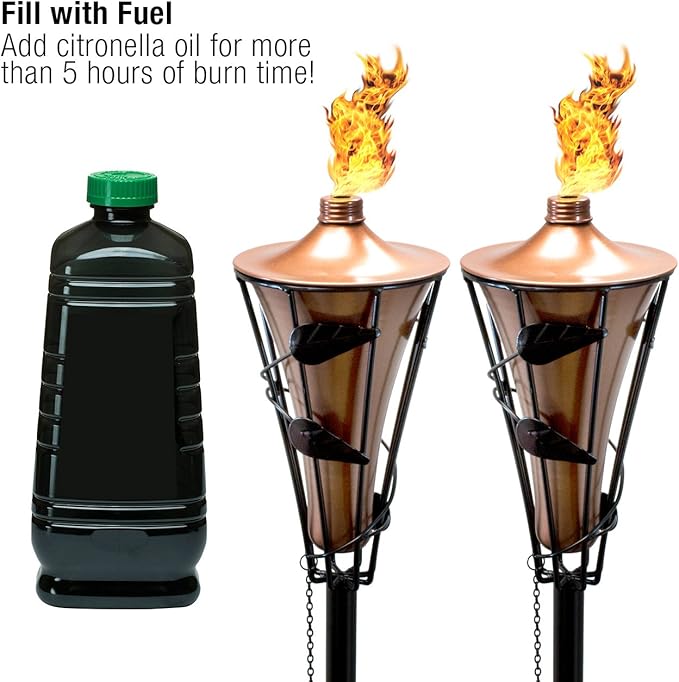 Matney Outdoor Metal Patio Torches – Use for Deck, Patio, Back Yard, Out Door parties, Wedding – Includes Fiberglass Wick and Snuffer Cap (60 Inch, 2 Pack)