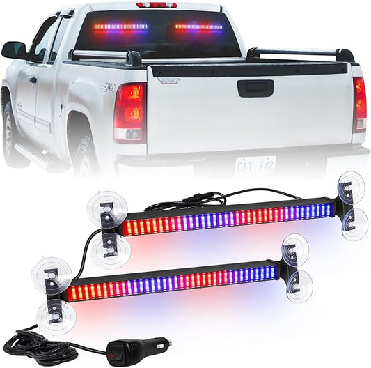 XRIDONSEN 2 in 1 Red Blue Traffic Advisor Police Light Bar 144 LED Interior Front Windshield Dash Rear Window Police Lights Emergency Strobe Warning Hazard Safety for Vehicles Trucks (2x17.7 inch)