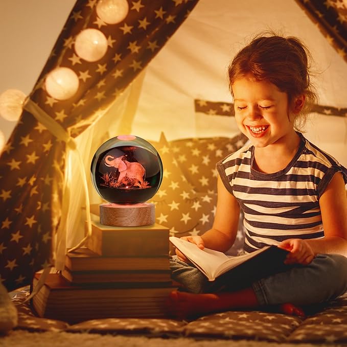 Large 3D Elephant Lamp Crystal Ball Night Light, 16 Color Changing with Remote Control for Bedroom Decor, Ideal Cool Desk Decor Gift for Teens Boys and Girls, Elephant