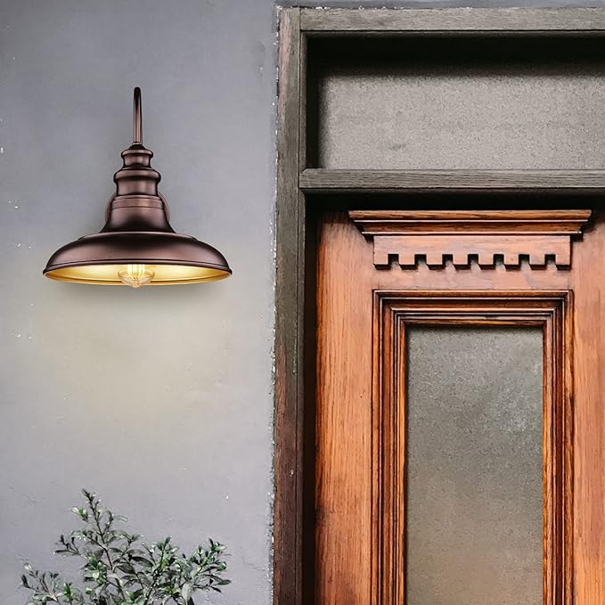 Dusk to Dawn Sensor Outdoor Barn Light Fixture Outdoor Wall Sconce Farmhouse Wall Mount Lights Exterior Gooseneck Light Fixture Bronze Finish Industrial Wall Lantern for Porch, Entryways, 1 Pack